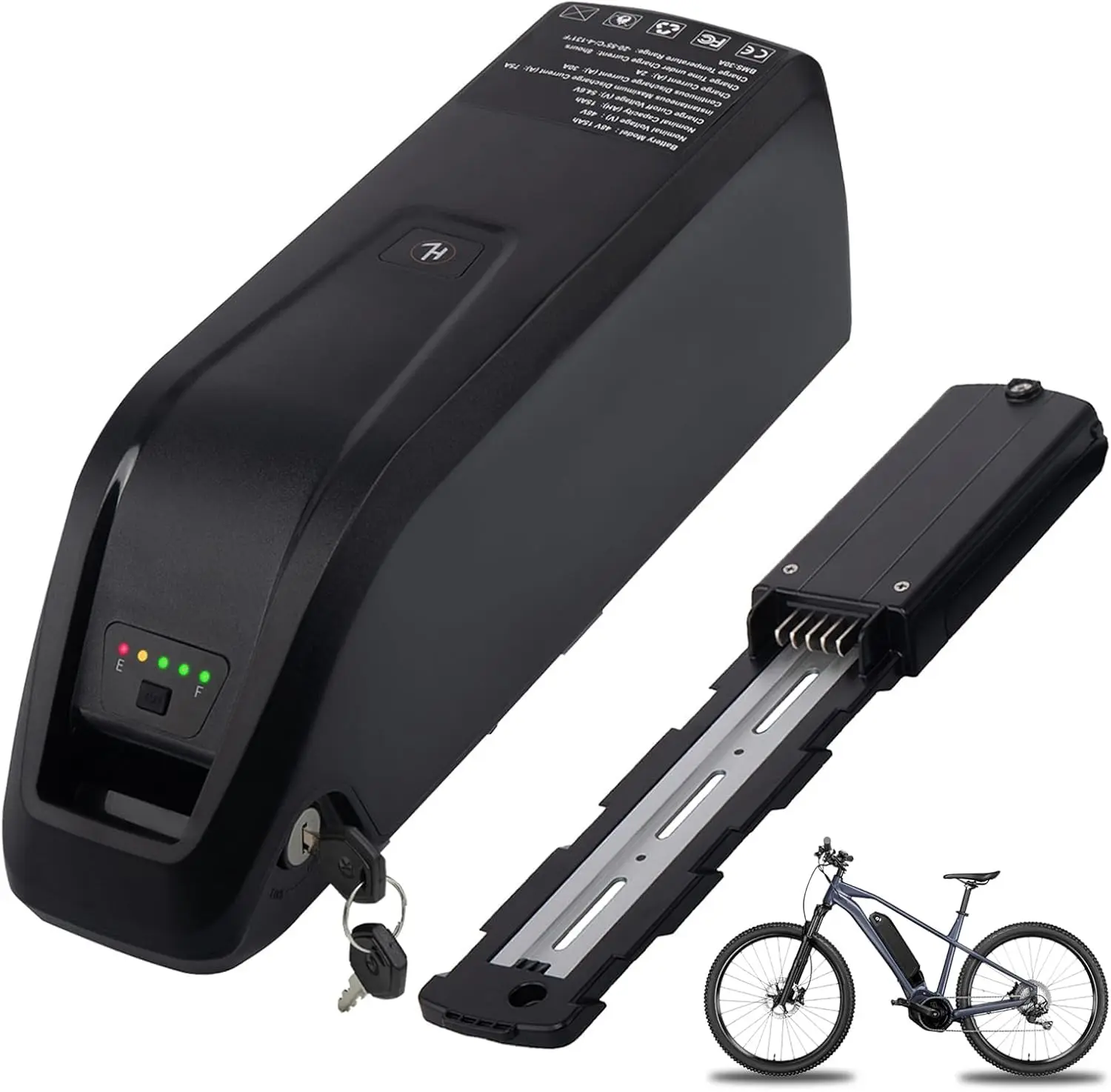 Bydrena 48V Ebike Battery 15.6Ah with 2A Fast Charger 5 Pin Base USB Output Safe Lock LED Indicator for 0-1500W Motor Electric Scooter Motorcycle