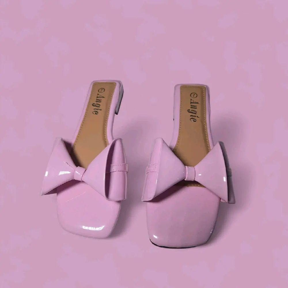 Angie Willie Sandals Women Pink Bow Design Square Toe Flat Shoes for Casual Summer Fall Evening Wear Lightweight Comfortable Footwear