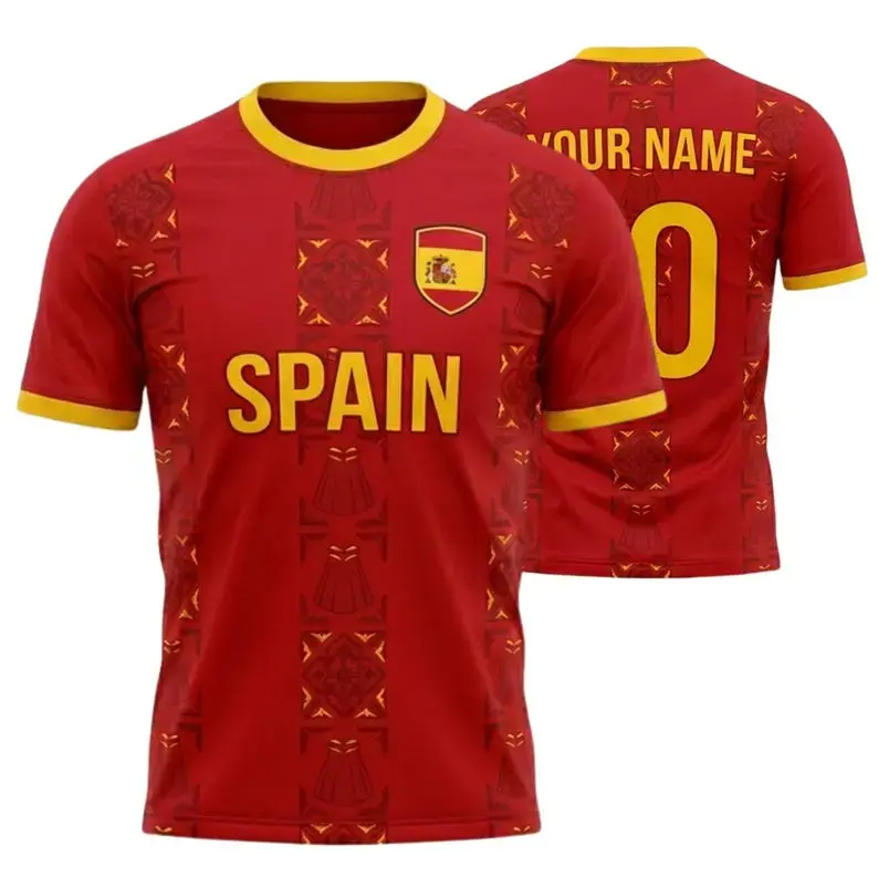 Spain Football Jersey Custom Name, Spain Soccer Shirt Fan Kit Gift for Fans in USA