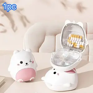 1PC Cute Smiling Bear Healthcare Medicine Box/jewelry Box, Large Capacity, Sealed Compartments, Marked Divisions, Travel Portable, No Medicines Included