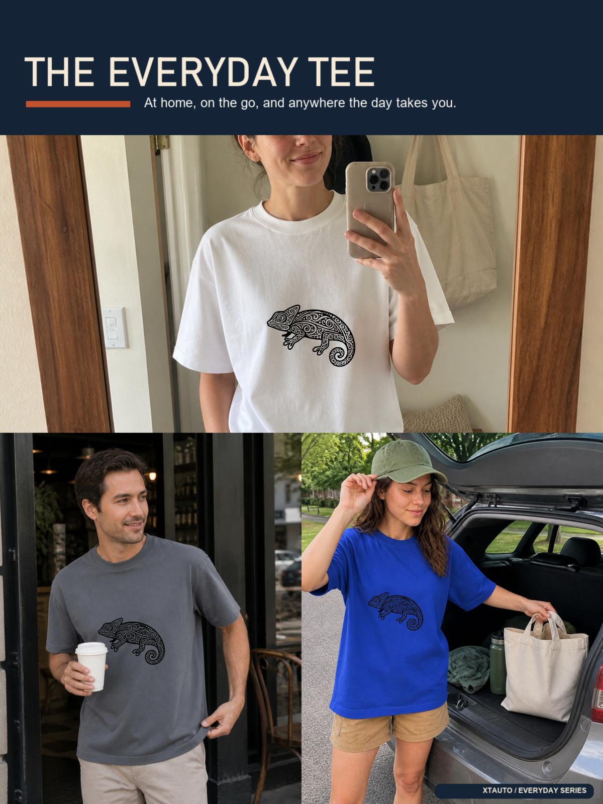 XTAUTO Casual Style, Unisex T-Shirt, Chameleon Graphic Design, Summer Wear, Gift For Friends And Family