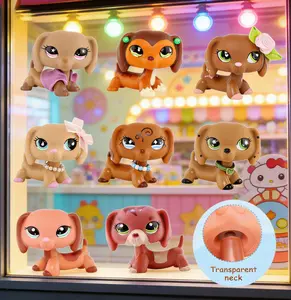 Cute Dachshund Puppy Figure | Kawaii Sausage Dog Toys with Sparkle Eyes | Cute Mini Pet Shop Figurines for Kids Collectors Gift Room Decor