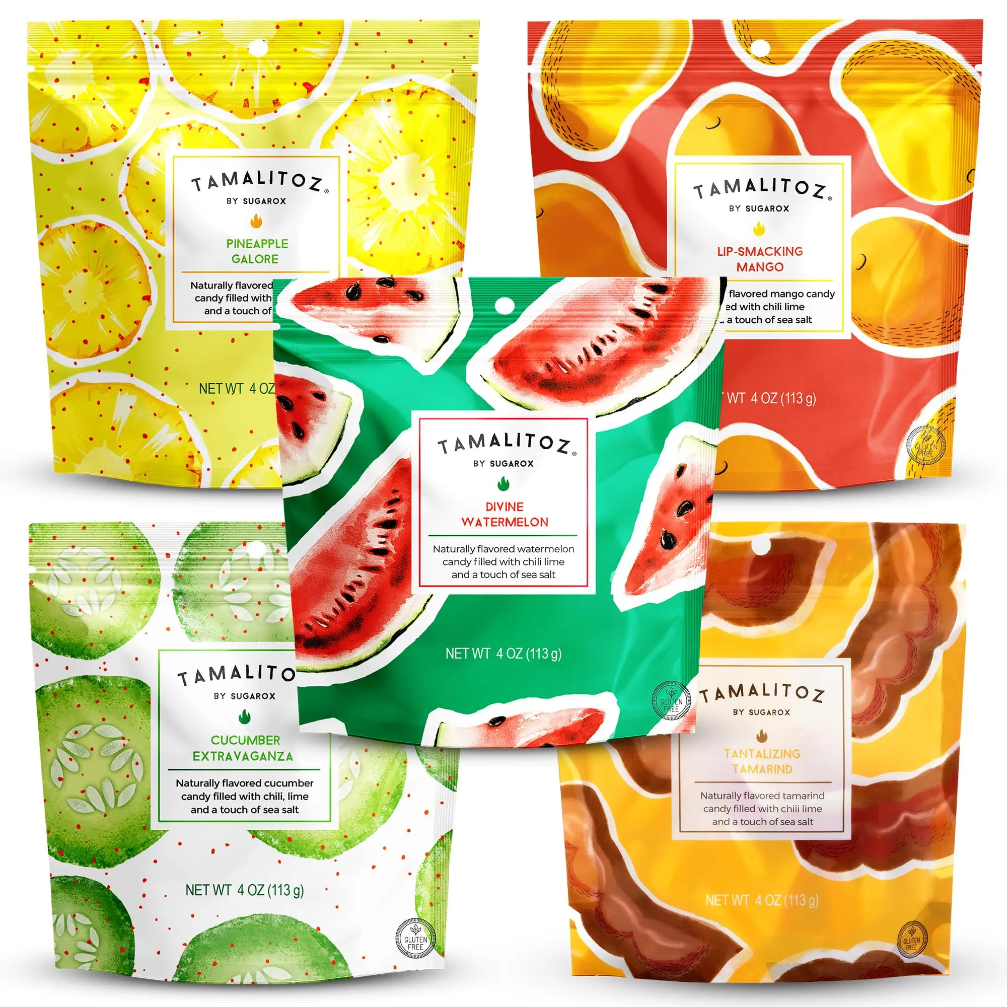 Tamalitoz Fiesta Pack ️The ultimate lineup. Watermelon, Mango, Tamarind, and Cucumber ribbon candy pillows, all stuffed with our signature chili, lime, and sea salt. Bold flavor, zero fluff. Call me hot, not sweet.