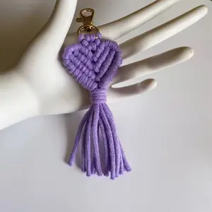 Heart-Shaped Bohemian Keychain - Purple Tassel Design with Keyring
