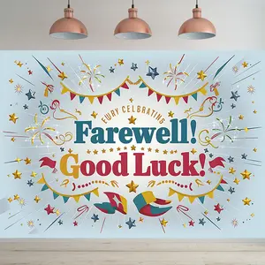 1pc Farewell Retirement Polyester Banner - Colorful Confetti & Star Design, Good Luck Wishes, Ideal for Home & Party Decor, Party Backdrop | Celebratory Theme | Durable Polyester, Retirement P