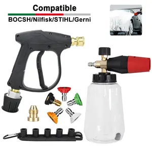 High Pressure Washer Foam Cannon Kit with M22-14 Connector & 5 Nozzles - Aluminum Alloy Snow Foam Lance for Nilfisk, STIHL, Bosch- Car, Truck, Driveway & Patio Cleaning Set, Car Foam Sprayer, Car Wash Equipment, Car Washing Tool