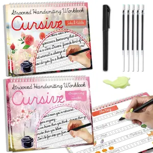 2 Pack Cursive Grooved Handwriting Workbooks Grooved Cursive  Writing Practice Copy Books with Disappearing Ink Pens Learning Activities Supplies (Jokes Riddles&Inspiring Quotes)