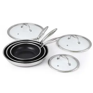 Quality Tri-Ply Stainless Steel Nonstick Fry Pan Set - 6 Piece Cookware Collection with Tempered Glass Lids - Stay-Cool Handles - Induction, Oven & Dishwasher Safe - Includes 8in/10in/12in with Lids