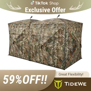TIDEWE Hunting Blind Double Ground Blinds 270° See Through for 3-in-1 Use 4-6 Person Pop Up 300D Portable Hunting Tent Includes Carrying Bags for Deer & Turkey Hunting Camouflage