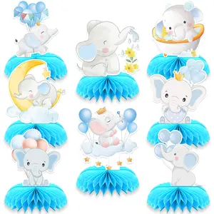 8pcs Blue Elephant Honeycomb Table Centerpieces Decorations Animal Party DIY 3D Table Toppers Elephant Themed Party Decorations for Birthday Baby Shower Party Supplier