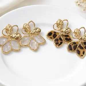 Flower Statement Earrings – Leopard & Marble Gold Luxe Trend