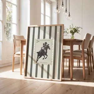 Vintage Striped Rodeo Print Western Bedroom Poster Cowboy Wall Art Rustic Mid West Mid Century Modern Decor Retro Horse Aesthetic Print