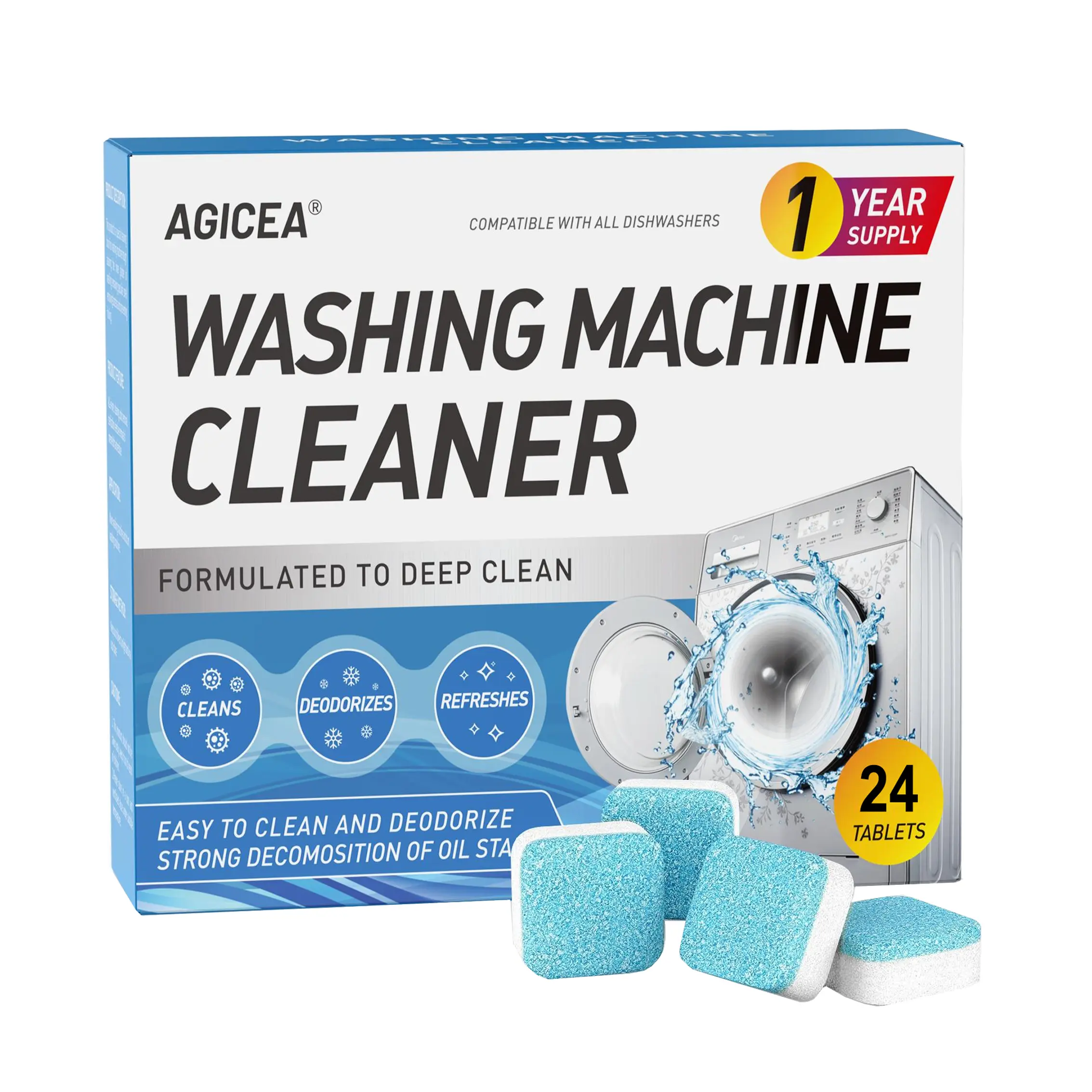 24-Pack Washing Machine Cleaning Tablets – Eco-friendly Tablets for Pet-Related Laundry Loads; Deep-Cleans Grime, Keeps Machine Fresh, Easy to Use – Household Essentials / Home Care Products summerwins