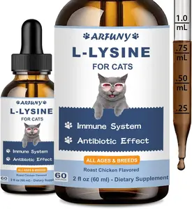 SANSICE L-Lysine Supplement for Cats Immune Support 60ML Roast Chicken Flavor for Respiratory Health & Eye Function Natural Ingredients - Healthcare