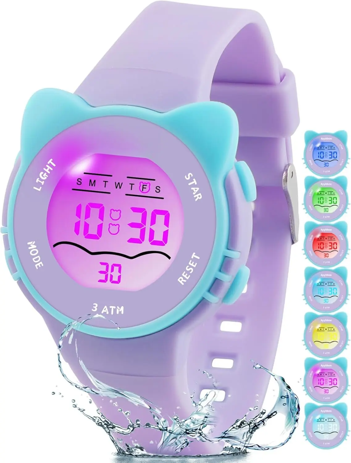 Digital Watches for Girls Boys, 7 Color Lights  Cute Wristwatches for  with  Stopwatch,  Present for Girls Boys Ages 5-13
