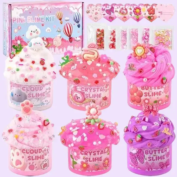 Unleash endless creative fun with the 6-Pack Pink Slime Kit, featuring smooth butter and cloud textures for the ultimate sensory birthday gift!