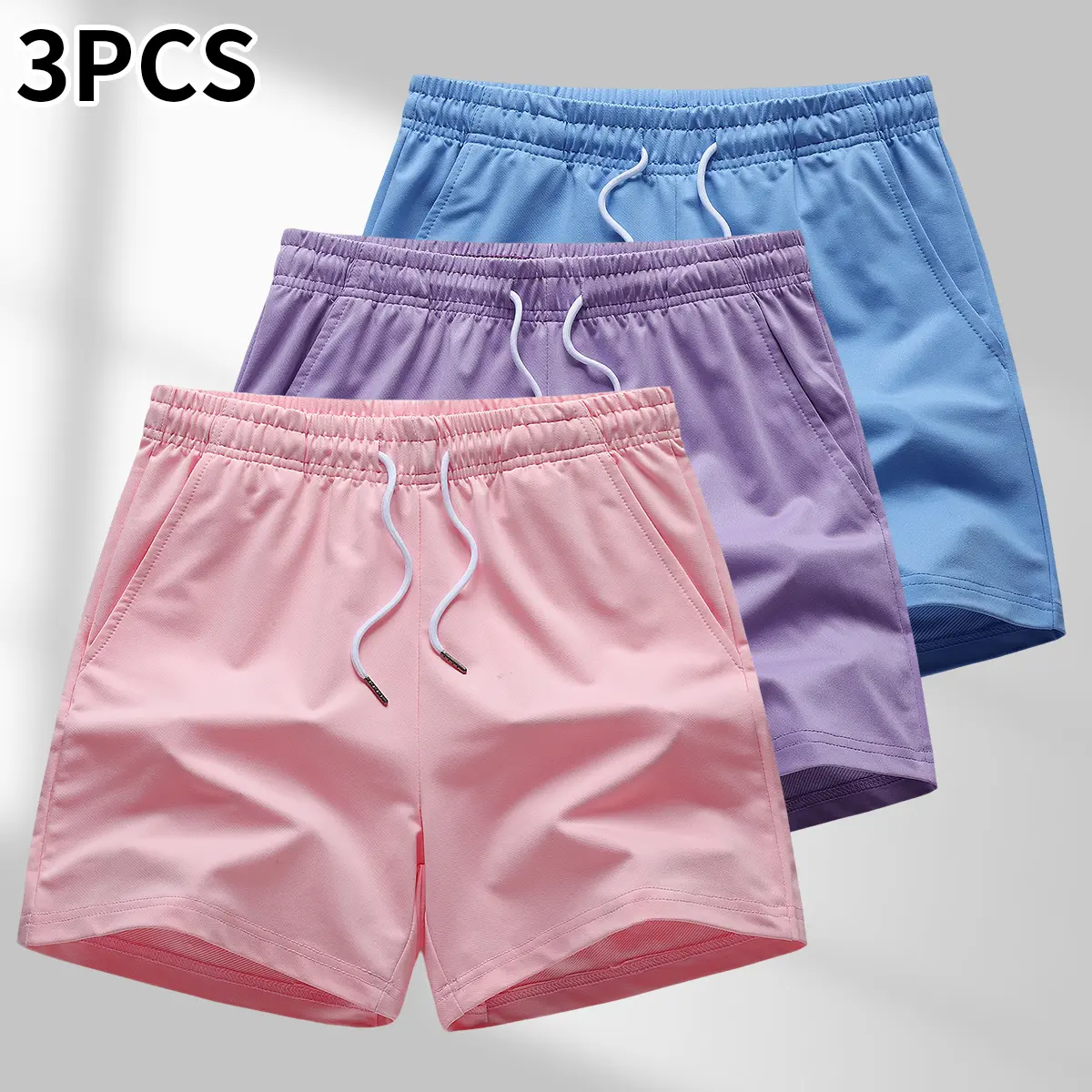 Women’s casual athletic set for spring/summer (3 pieces): drawstring shorts with two pockets, comfortable sports pants with a drawstring waist, thin mid-length women’s shorts for outdoor wear, suitable for running and exercise, casual straight wide-leg sh