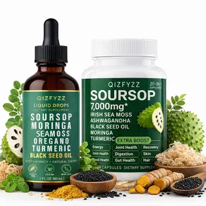 qizfyzz Soursop Bitterness Extract & Seaweed Super Dual-Effect Set | 10-in-1 Liquid Drops + 20-in-1 Capsules | Moringa, Turmeric, Black Seed Oil, Ashwagandha | Vegan, Non-GMO