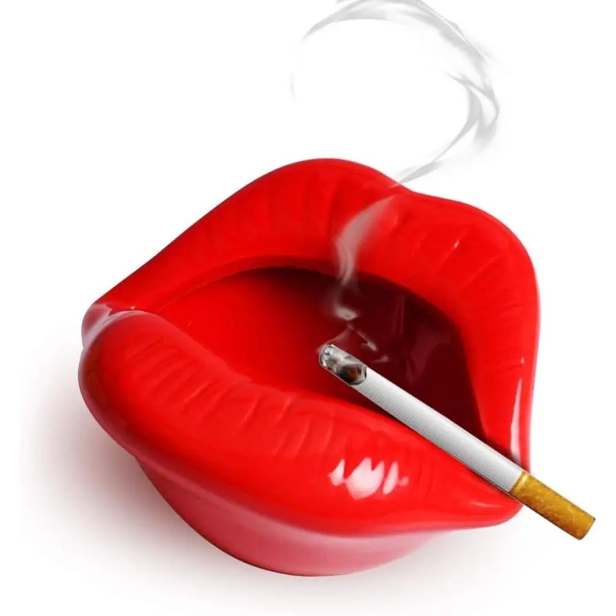 Red Ceramic Lip-Shaped Ashtray - Christmas Decorative Household Cigarette/Cigar Ash Holder, Creative Tabletop Figurine Smoking Accessory for Smokers’ Home, Ideal Gift, Decoration, Funny