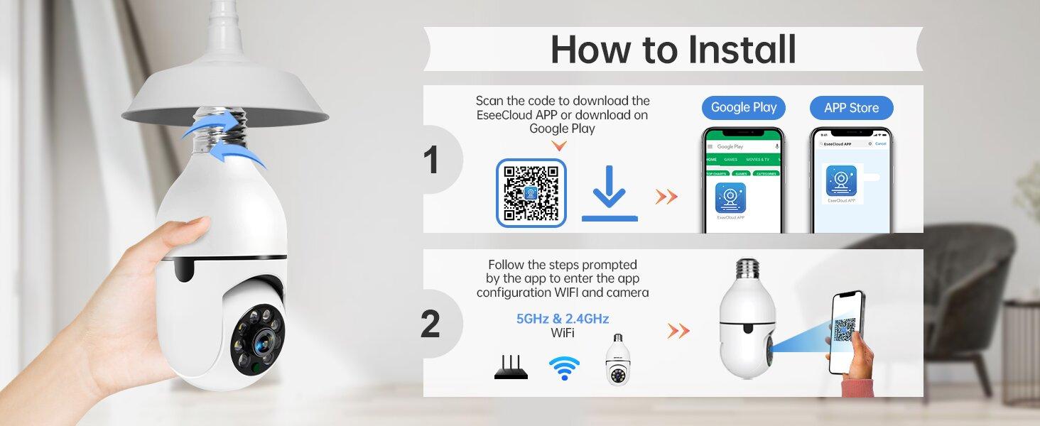 NOAHTECH Bulb Security Camera Wifi 3MP Panoramic Camera with Alexa & 2-Way Audio for Indoor Outdoor - Easy Installation WiFi Home