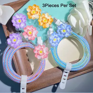 3-Piece Apple Type-C Data Cable Protector Set, Bite Guard Anti-Break Protection Rope, Cute Fresh Design, Essential Accessories
