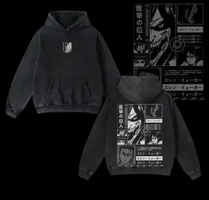 Limited Edition Attack On Titan Info - AOT Anime Double Printed Oversize Lightweight Acid Washed Hoodie, Gift For anime lover, anime merch