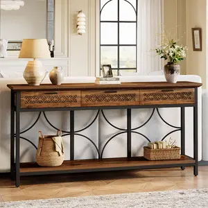 TRIBEWOOD Console Table with Drawers, 70.9" Extra Long Entryway Table with Storage for Entryway, Living Room, Foyer, Unique Design