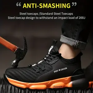 Men's Four Seasons Breathable Safety Work Boots, Anti Squeezing, Anti stab, Comfortable and Breathable