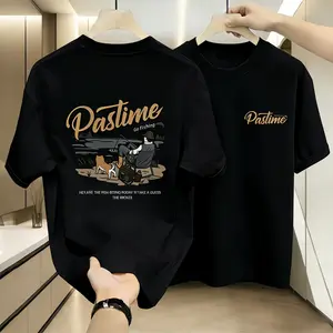 "Pastime Go Fishing Vintage Illustration T - Shirt – Retro Angler & Dog Graphic Tee with 'Hey Are The Fish Going Roony?Take A Guess The Inlovee' Slogan, Black Casual Streetwear for Men & Women"