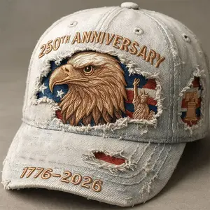 250th Anniversary 1776-2026 American Eagle Freedom Statue Liberty Bell Distressed Baseball Cap, Vintage USA Patriotic Washed Cotton Dad Hat