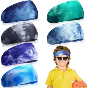 KF5-HBA062 6 Pcs Sweatbands for Kids Soccer Headbands Boys for Sports Breathable Sweat Wicking Headband for Kids Athletic Baseball Football Youth 5-15 Years Old