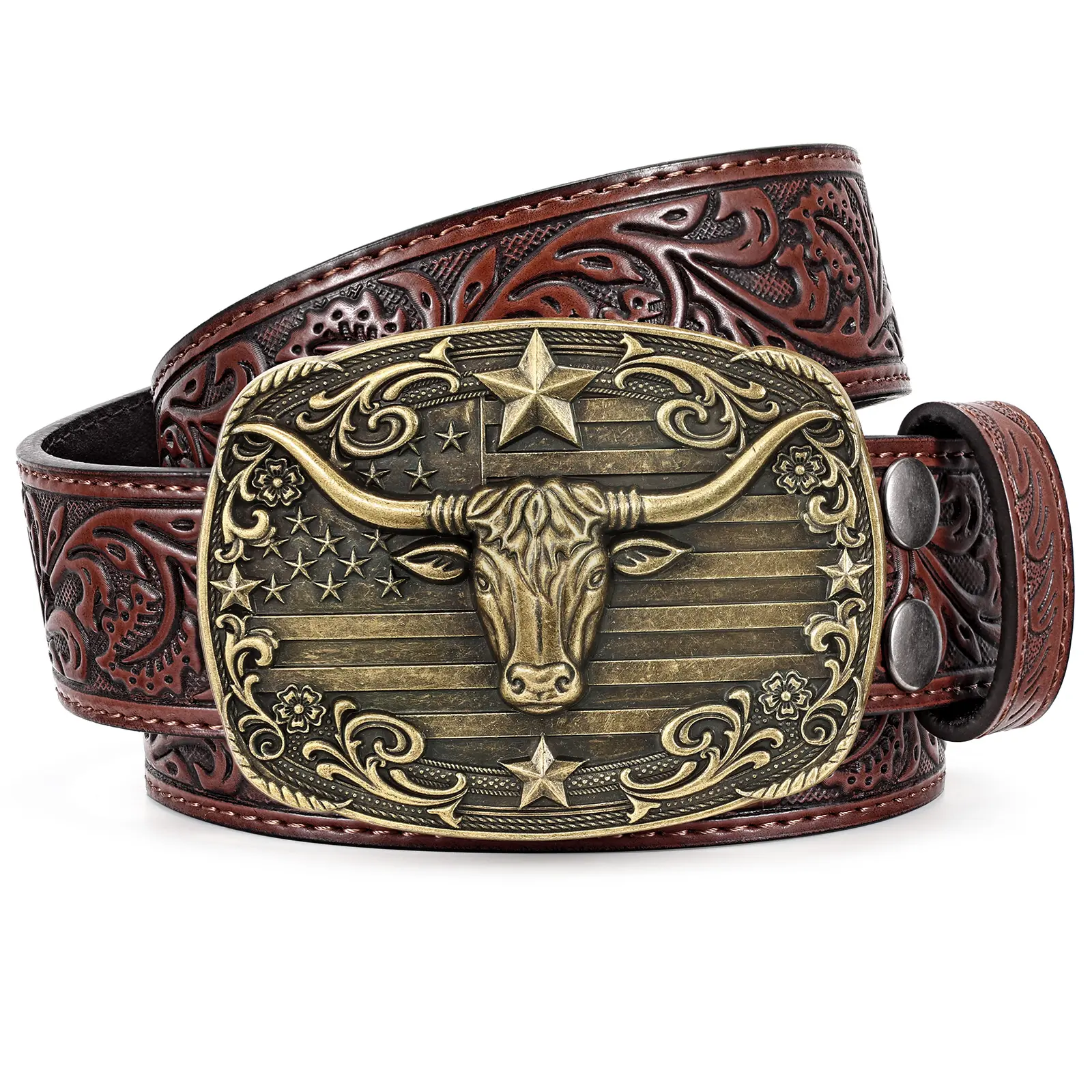 BELTROAD Western Cowboy Belts for Men Women, Mens Western Belt Bull Buckle Country Belt Cowboy Leather Belt for Jeans