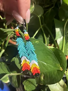 Turquoise Beaded Feather Earrings