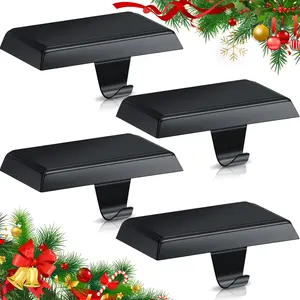 Christmas Stocking Holders for Mantle Weighted Stocking Holder Fireplace Hangers for Xmas Holiday Party Decoration(Stainless Steel,Black,4 Pcs)