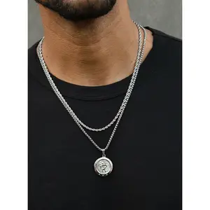 Necklace Set: Silver Rope Chain and St. Christopher Necklace
