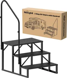 Nilight RV Steps with Handrail, 3 Steps Hot Tub Steps Outdoor RV Stairs Step Portable Mobile Motor Home Stairs for Camper Travel Trailers Dock Entry Steps 5th Wheel RV Porch with Anti-Slip Handrail