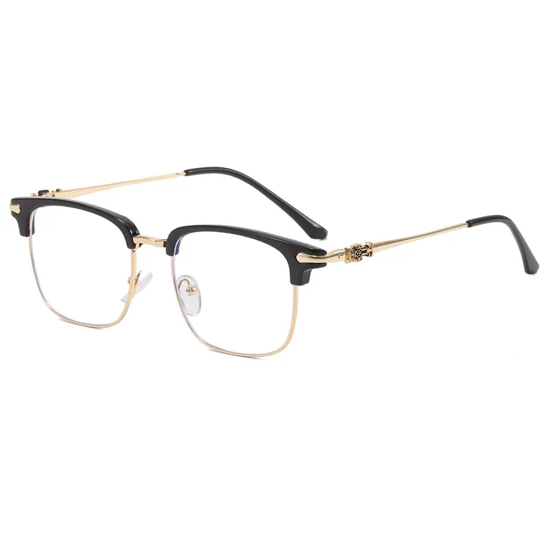 Men's Classic Fashion Glasses - Trendy Vintage Eyewear, Stylish Plastic Simple Silver-Transparent Gray Anti-Blue Light AC Metal Frame for Retro Business Use