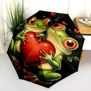 1 PC Automatic Folding Umbrella - Love Frogs Heart Illustration Pattern, Portable & Foldable Design with 8 Ribs, Merry Christmas Pattern,Casual Outdoor Accessory Halloween and Christmas Birthday Gifts. G003