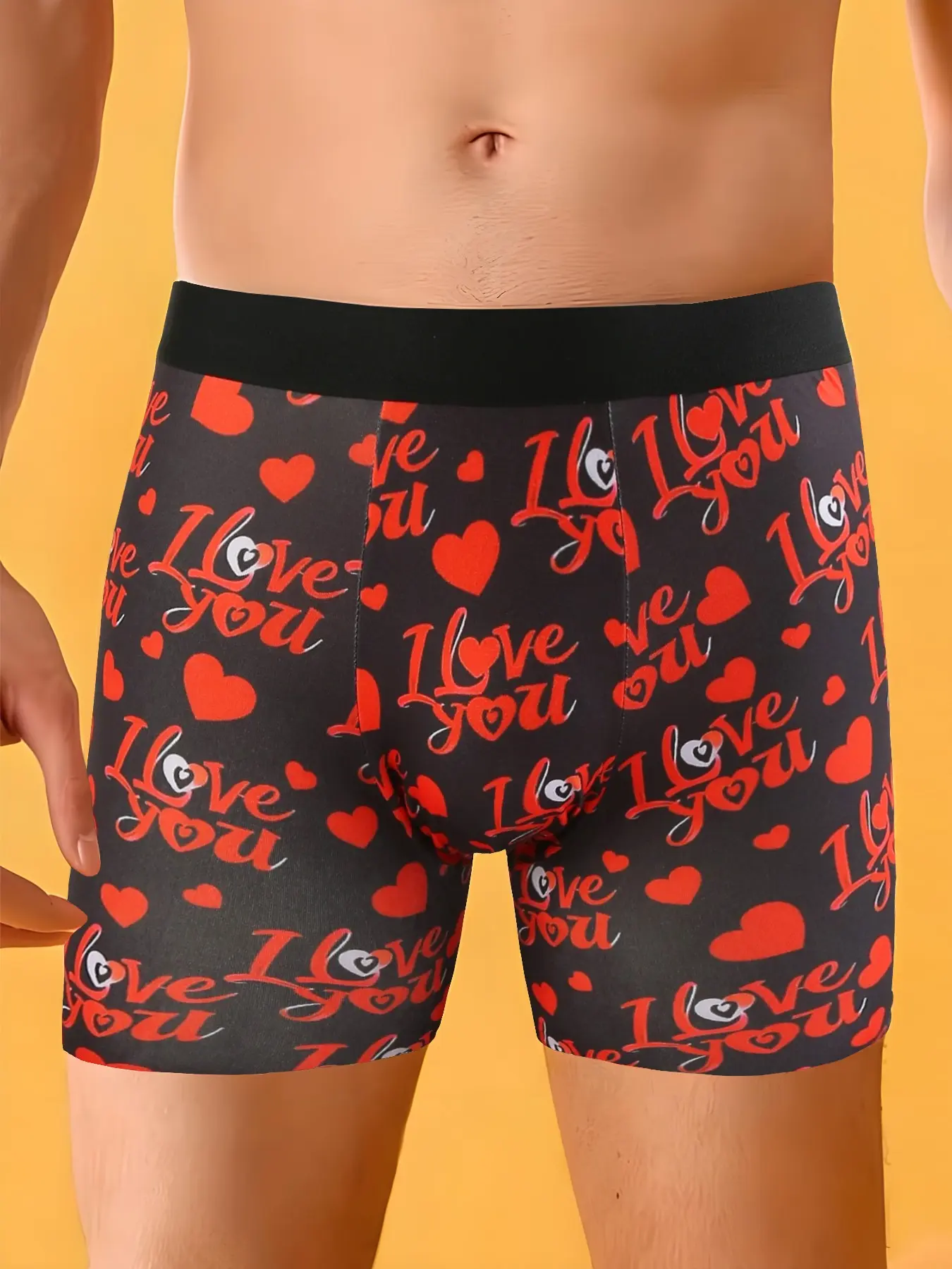Men's I Love You Heart Print Briefs, Romantic Couple Underwear, Soft Skin-Friendly, All Seasons Wear, Casual Fitted Panties