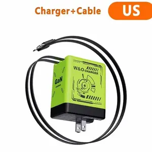 Portable Gan Power Adapter, 120w Device Compatibility, Dual Smart Charging Ports, Retractable Data Cable, Travel Charger Plug