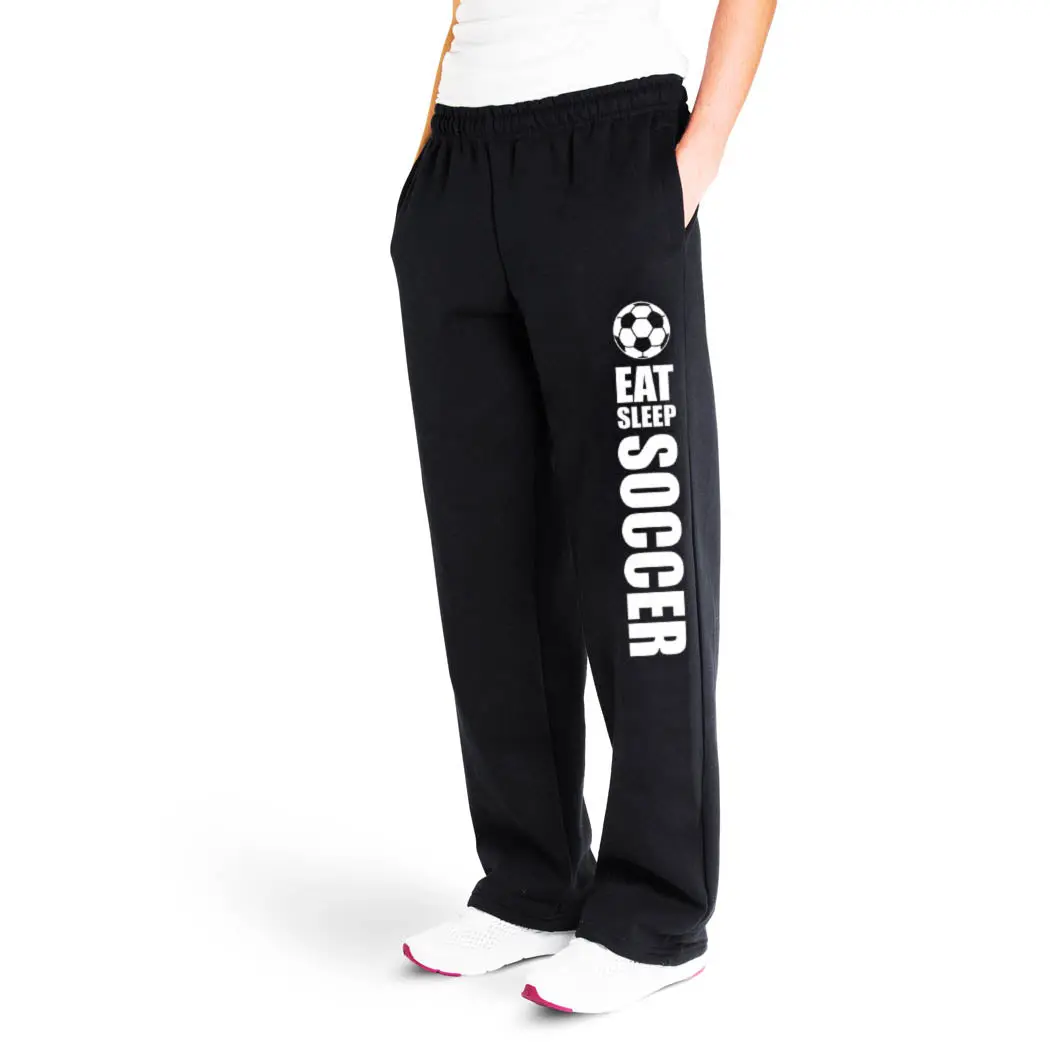 Unisex Soccer Fleece Sweatpants with 'Eat Sleep Soccer' Graphic | No-Pill, Side Pockets & Drawstring Elastic Waistband, Soccer & Futsal