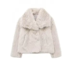 SORABOLWomen'S Solid Color Faux Fur Fuzzy Jacket, Casual Long Sleeve Collared Fuzzy Coat For Fall & Winter, Women'S Clothing For Daily Wear, Cute Tops, Lady Outerwear