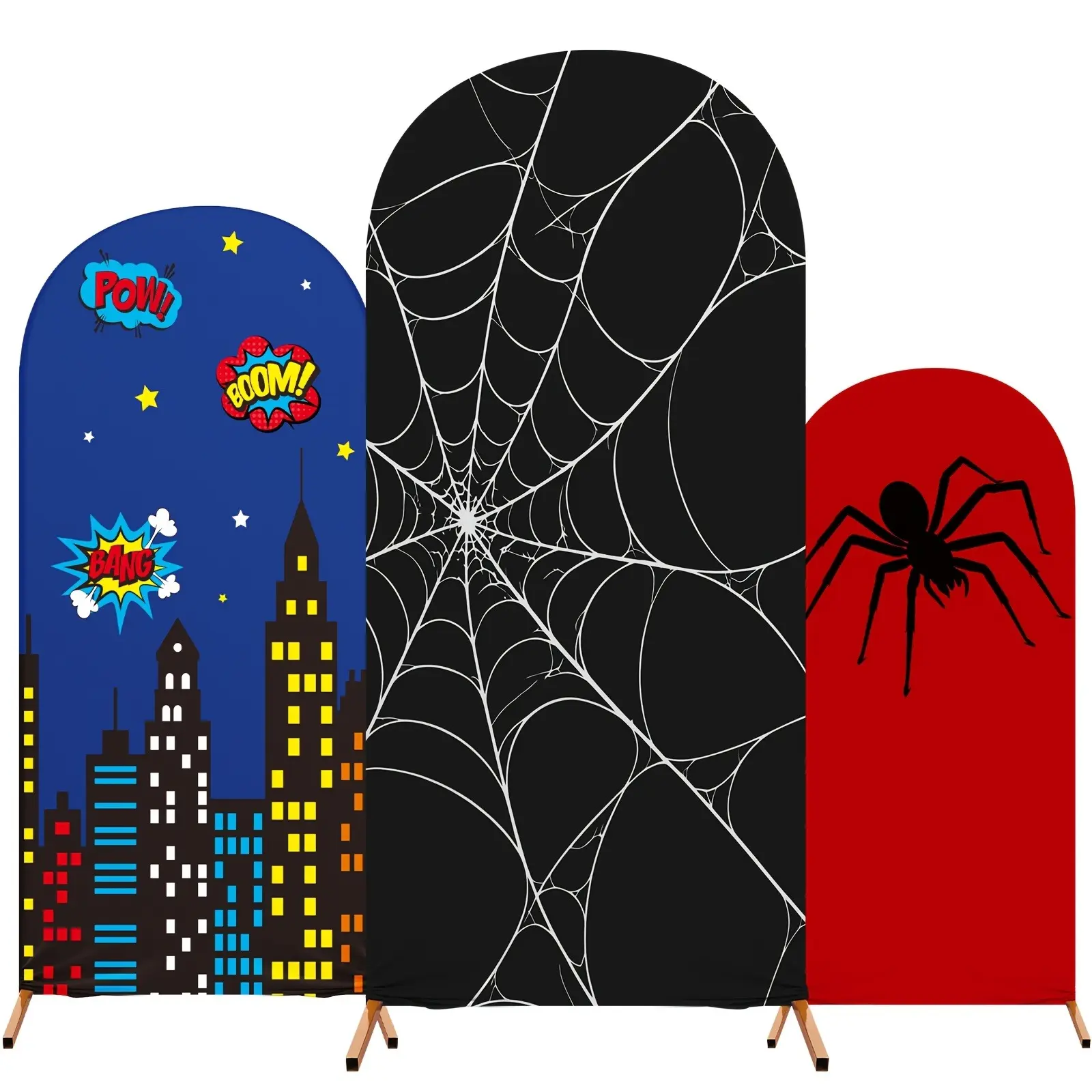 Photography Backdrop 3pcs Spider Web Arch Backdrop Covers 4Ft 5Ft 6Ft, Modern Red Blue Black Stretchy Spider Birthday Party Decorations for Halloween Party Wedding Birthday Party Photography Cosplay