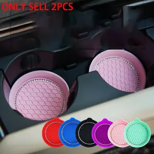 2/4pcs car cup holder coasters with silicone, crystal rhinestone, shiny ring, anti-slip pattern, silent and anti-collision car interior accessories