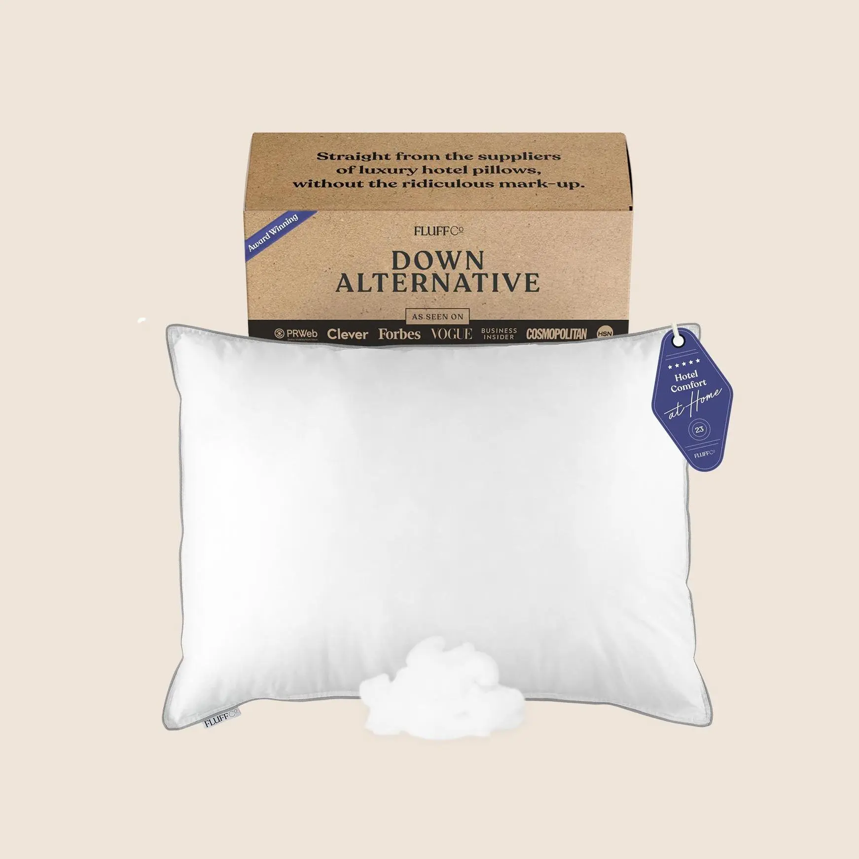 Down Alternative Pillow – Hotel Quality Bed Pillow, Soft/Plush Support, 100% Cotton 300TC Cover, Vegan Microfiber Fill, Washable  Sleep Cushion, Made in Amer