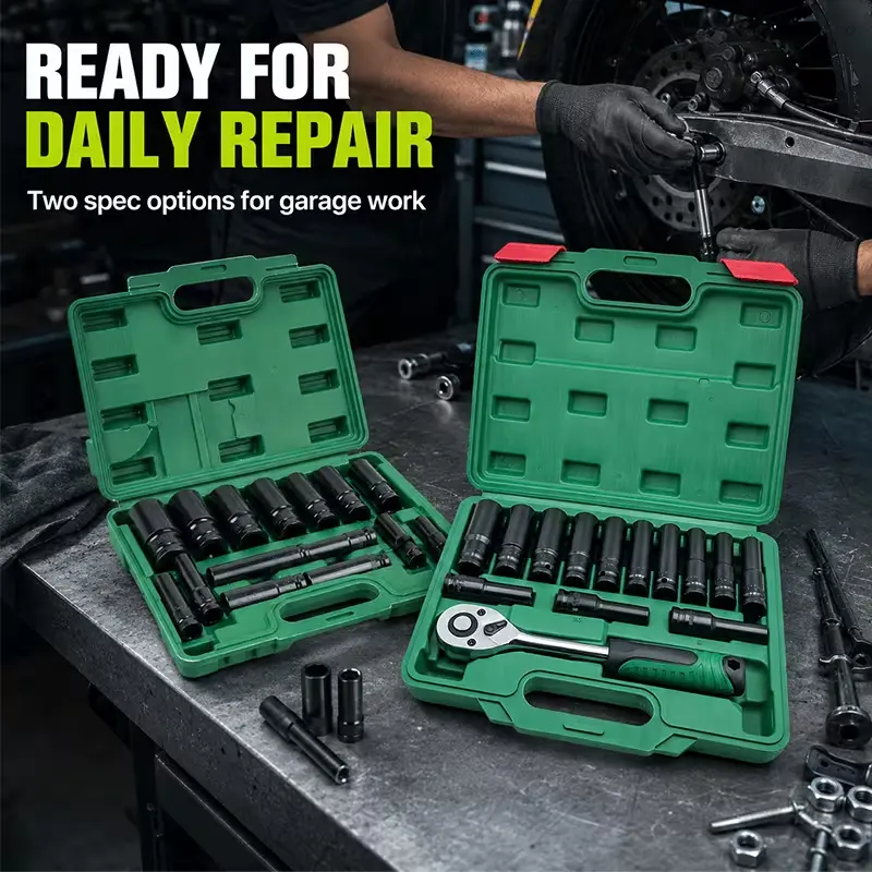 14–15-pcs  metric extended impact socket set, dedicated extended hex socket set for impact wrenches, long pneumatic hex sockets, compatible with electric impact wrenches, includes a hard carrying case