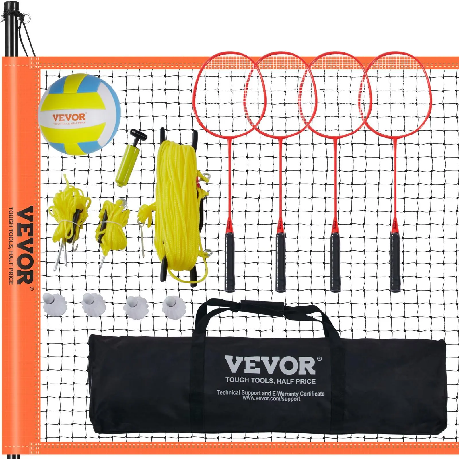 【Summerfinds】VEVOR Volleyball and Badminton Set, Outdoor Portable Badminton Net, Adjustable Height Steel Poles, Professional Combo Set with PVC Volleyball, Pump, Carrying Bag, Easy Setup for Backyard Beach Lawn