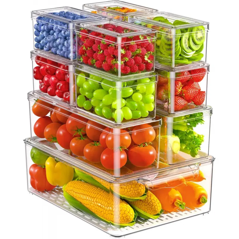 11 Pack Refrigerator Organizers and Storage, Stackable Fridge Organizer Bins, BPA-Free Clear Plastic Fruit Storage Containers for Fridge, Kitchen, Fruits, Drinks, Produce, Vegetable-L