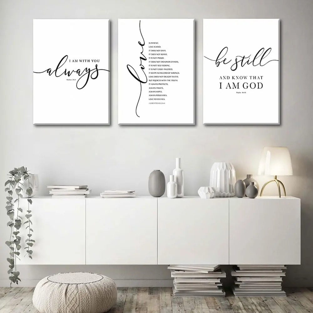 Christian Wood Frame Decor Gift: 3-Piece Hanging Scripture Print Gallery "I Am With You Always" Artistic Religious Wall Art - Easy to Hang with Complete Hanging Hardware Kit - Perfect for Any Room - Environmentally Friendly & Fade-Resistant - Decoration