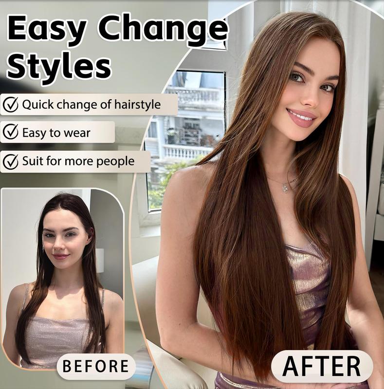 Clip in Hair Extensions 24 Inches Straight Hairpieces 6 PCS Set Heat Resistant Synthetic Fiber Full Head High-temperature Double Weft natural fluffy Comfortable Thick Hair Piece Clip ins add length for Women